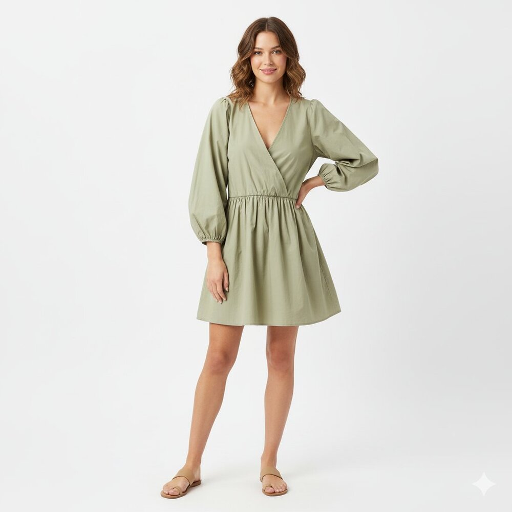 Asos Design Poplin Wrap Front Mini Smock Dress Size 4 Cottage Boho Prairie Muted